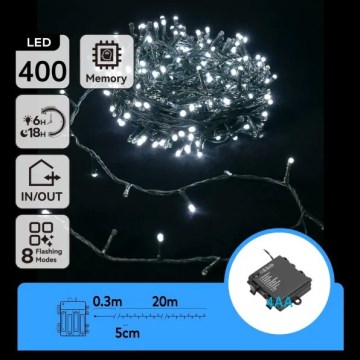 Aigostar - LED spoljašnja božićna girlanda 400xLED/8 funkcija 4xAA 20,3 m IP44 hladna bela