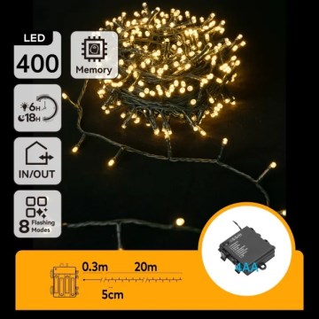 Aigostar - LED spoljašnja božićna girlanda 400xLED/8 funkcija 4xAA 20,3 m IP44 topla bela