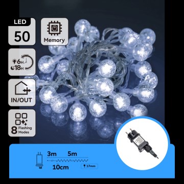 Aigostar - LED spoljašnja božićna girlanda 50xLED/8 funkcija 8m IP44 hladno belo