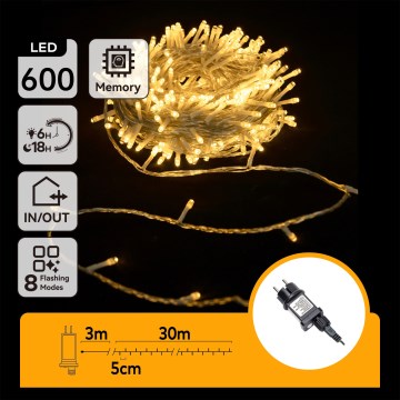 Aigostar - LED spoljašnja božićna girlanda 600xLED 30m IP44 topla bela