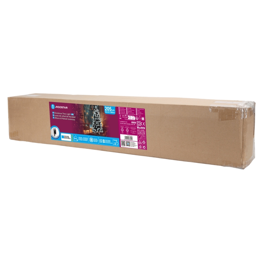 Aigostar - LED spoljašnje božićno drvo 205 LED/8 funkcija 1,8 m IP44 hladno belo