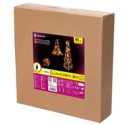 Aigostar - LED božićno drvo za spoljašnju upotrebu, 80 LED, 1,2m, IP44, crvena/zlatna, topla bela