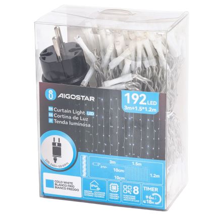 Aigostar - LED spoljni božićni niz 192xLED/8 funkcija 4,5x1,2m IP44 hladna bela