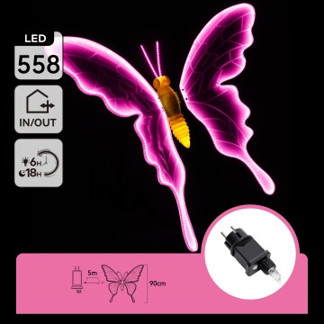 Aigostar - LED Spoljašnja dekoracija 558xLED 90 cm IP44 leptir/ružičasta