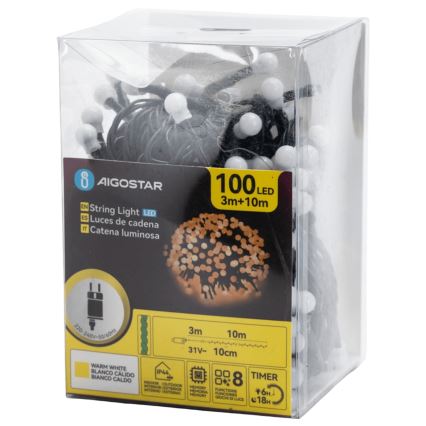Aigostar - LED spoljni dekorativni lanac 100xLED/8 funkcija 10 m IP44 topla bela