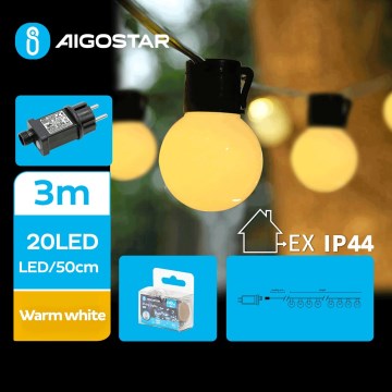 Aigostar - LED spoljašnja dekorativna girlanda 20xLED/3m IP44 topla bela