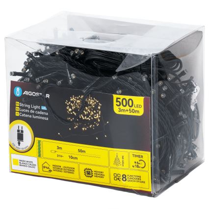 Aigostar - LED spoljni niz, 500 LED, 8 funkcija, 50 m, IP44, toplo belo svetlo