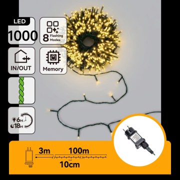 Aigostar - LED spoljašnje božićne lampice 1000xLED/8 funkcija 103m IP44 topla bela