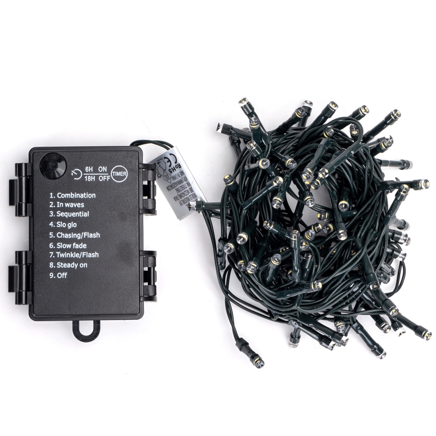 Aigostar - LED spoljašnji božićni lanac 100xLED/8 funkcija 3xAA 5,3 m IP44 višebojni