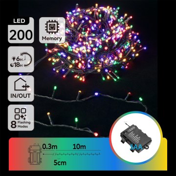 Aigostar -LED Spoljašnje božićne lampice 200xLED/8 funkcija 3xAA 10,3m IP44 višebojne