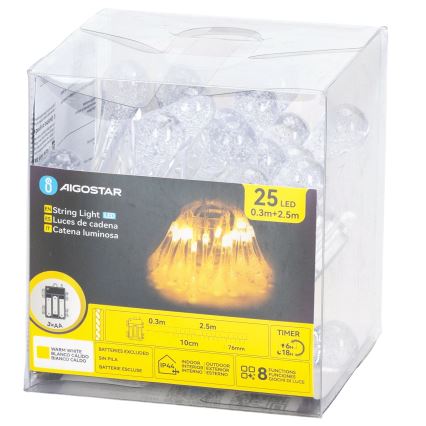 Aigostar - LED spoljni niz 25xLED/8 funkcija 3xAA 2,5 m IP44 topla bela kapljice