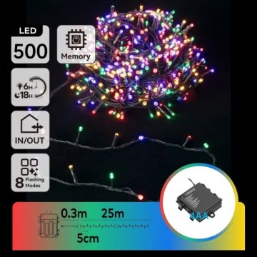 Aigostar - LED spoljašnje božićne lampice 500xLED/8 funkcija 4xAA 25,3 m IP44 višebojne