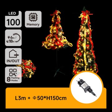 Aigostar - LED spoljašnje božićno drvo 100xLED 1,5m IP44 crvena/zlatna topla bela