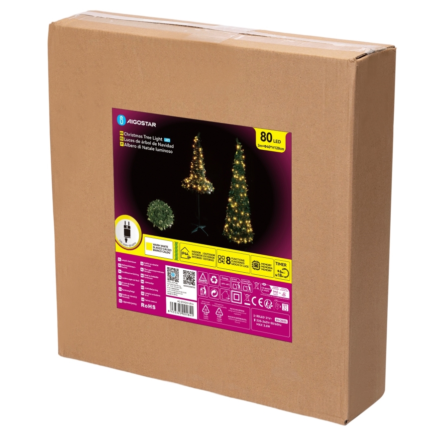 Aigostar - LED spoljni božićni bor 80xLED 1,2m IP44 zelena topla bela