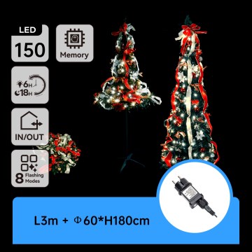 Aigostar - LED spoljašnji božićni bor 150 LED 1,8 m IP44 crvena hladno-bela