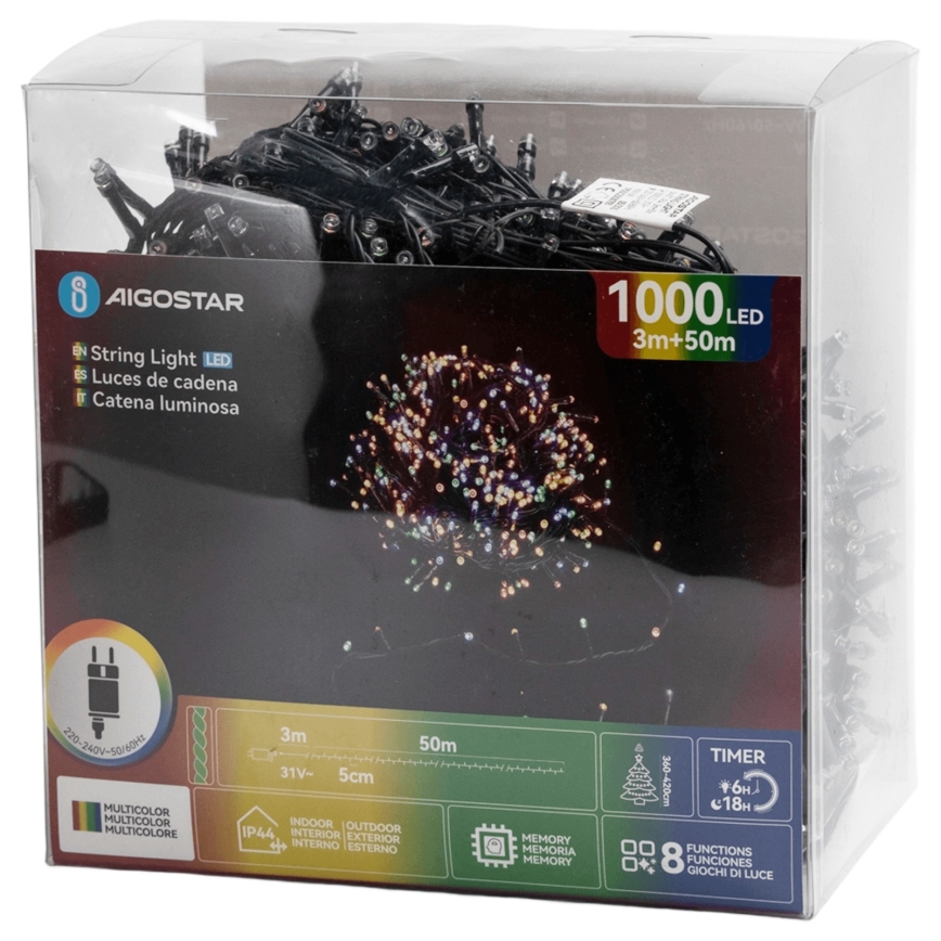 Aigostar - LED spoljašnji božićni lanac 1000xLED/8 režima 53m IP44 višebojan