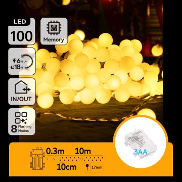Aigostar - LED spoljašnji božićni lanac 100xLED/3xAA/8 funkcija 10,3 m IP44 topla bela