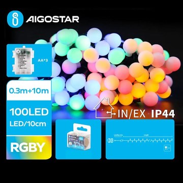 Aigostar - LED Spoljašnji božićni lanac 100xLED/3xAA/8 funkcija 10,3 m IP44 višebojan
