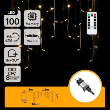Aigostar - LED spoljašnji božićni lanac 100xLED/6W/230V/8 funkcija 1,5x1m IP44 topla bela + daljinski upravljač