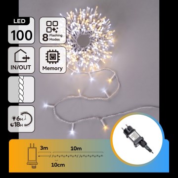 Aigostar - LED spoljašnji božićni lanac 100xLED/8 funkcija 13m IP44 topla bela/hladna bela