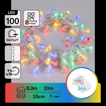Aigostar - LED spoljašnji božićni lanac 100xLED/8 funkcija 3xAA 10,3m IP44 višebojno