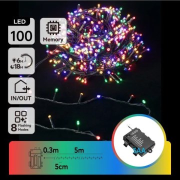 Aigostar - LED spoljašnji božićni lanac 100xLED/8 funkcija 3xAA 5,3 m IP44 višebojni