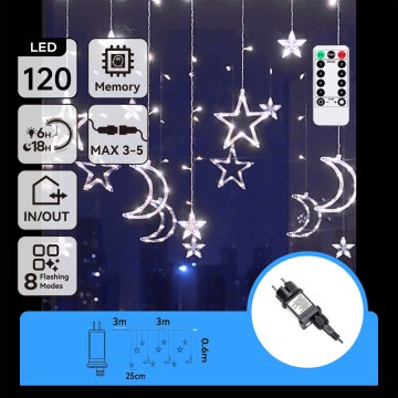 Aigostar - LED spoljašnji božićni lanac 120xLED/6W/230V/8 funkcija 3x0,6m IP44 hladno bela + daljinski upravljač