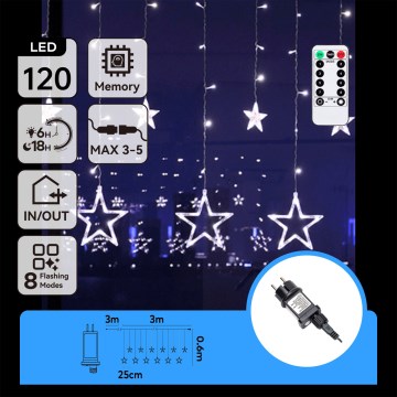 Aigostar - LED spoljašnji božićni lanac 120xLED/8 funkcija 3x0,6 m IP44 hladno bela + daljinski upravljač