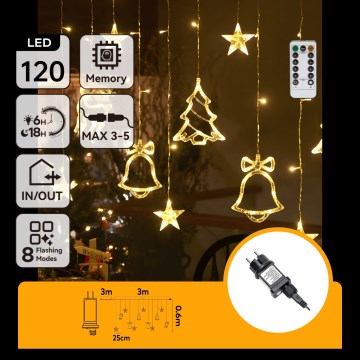 Aigostar - LED spoljašnji božićni lanac 120xLED/8 funkcija 3x0,6m IP44 topla bela + daljinski upravljač