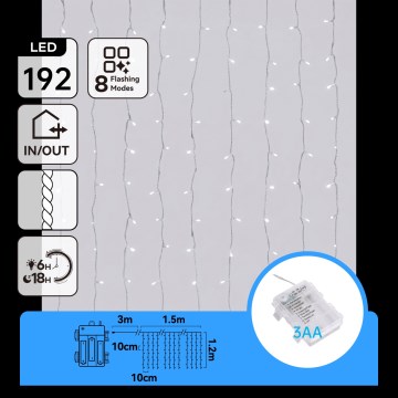 Aigostar - LED spoljašnji božićni lanac 192xLED/8 funkcija 3xAA 4,5x1,2m IP44 hladna bela