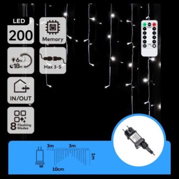 Aigostar - LED Spoljašnji božićni lanac 200xLED/6W/230V/8 funkcija 3x1m IP44 hladna bela + daljinski upravljač
