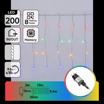 Aigostar - LED spoljašnji božićni lanac 200xLED/8 funkcija 13x0,4m IP44 višebojan