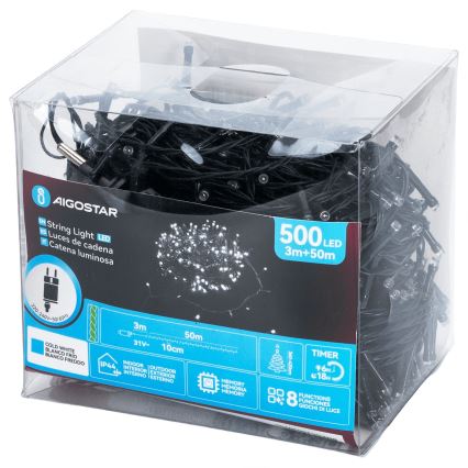 Aigostar - LED spoljašnji božićni lanac 500xLED/8 funkcija 53m IP44 hladna bela