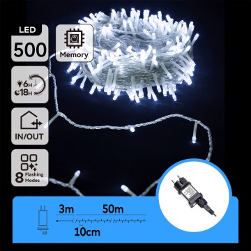 Aigostar - LED spoljašnji božićni lanac 500xLED/8 funkcija 53m IP44 hladno bela