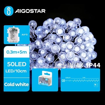 Aigostar - LED Spoljašnji božićni lanac 50xLED/3xAA/8 funkcija 5,3 m IP44 hladna bela