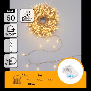 Aigostar - LED spoljašnji božićni lanac 50xLED/8 funkcija 3xAA 5,3m IP44 topla bela