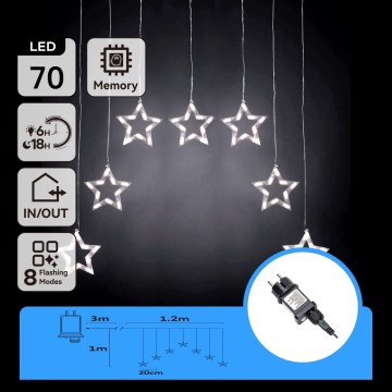Aigostar - LED spoljašnji božićni lanac 70xLED 1,2x1m IP44 hladno-bela sa zvezdama