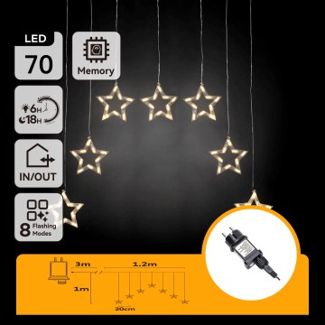 Aigostar - LED spoljašnji božićni lanac 70xLED 1,2x1m IP44 topla bela sa zvezdama