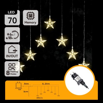 Aigostar - LED spoljašnji božićni lanac 70xLED/230V 1,2x1m IP44 topla bela zvezde