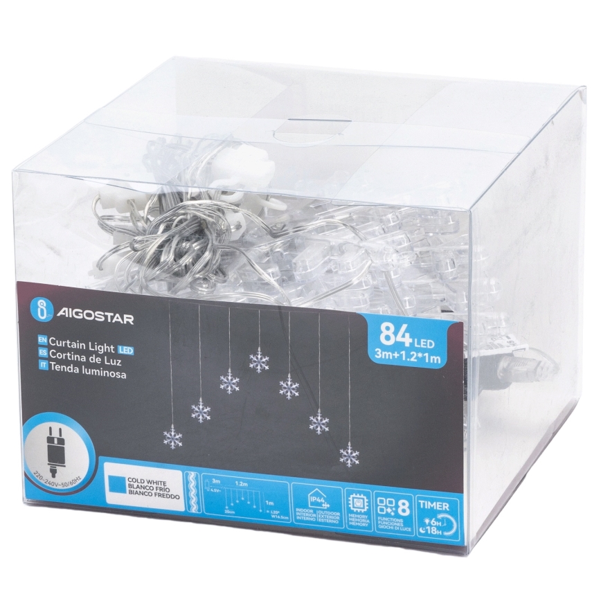 Aigostar - LED spoljni božićni lanac 84xLED/8 funkcija 1,2x1m IP44 hladno bela pahuljice