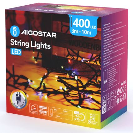 Aigostar - LED spoljašnji božićni lanac lampica 400xLED/8 funkcija 13m IP44 višebojan