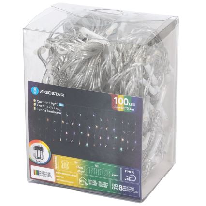 Aigostar-LED Spoljašnji božićni niz 100xLED/8 funkcija 3xAA 8x0,4m IP44 višebojno