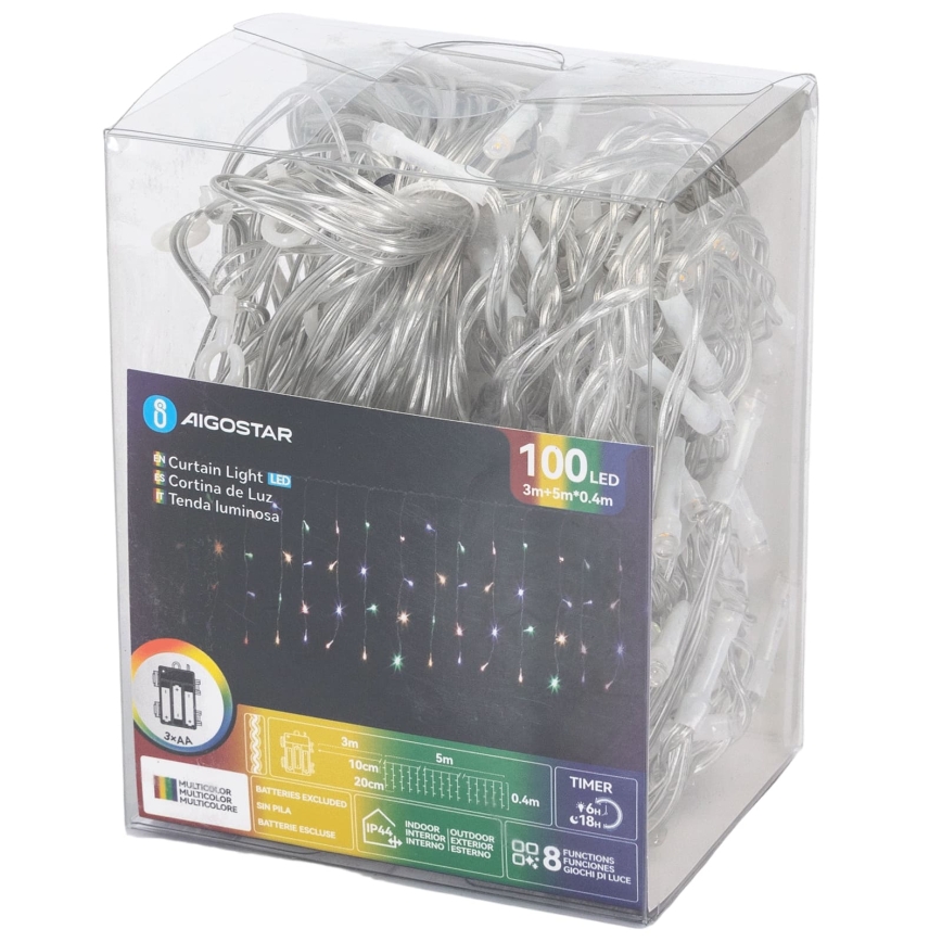 Aigostar-LED Spoljašnji božićni niz 100xLED/8 funkcija 3xAA 8x0,4m IP44 višebojno