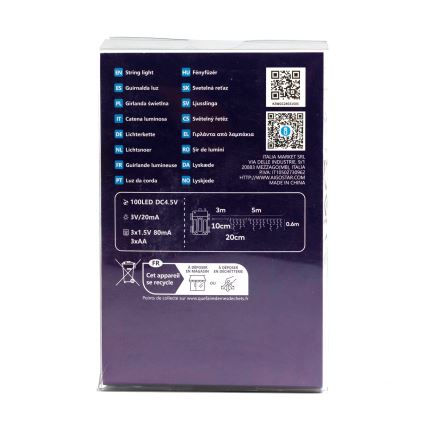 Aigostar - LED Spoljašnji božićni lanac 100xLED/8 funkcija 3xAA 8x0,6m IP44 topla bela