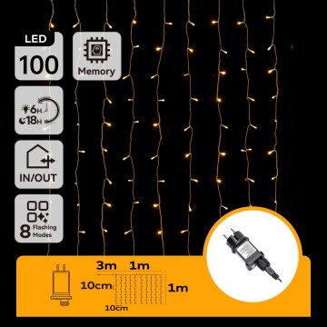 Aigostar - LED spoljašnji božićni niz 100xLED/8 funkcija 4x1m IP44 topla bela