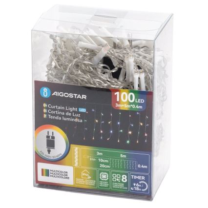 Aigostar - LED spoljašnji božićni niz 100xLED/8 funkcija 8x0,4m IP44 višebojni