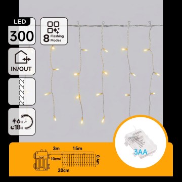 Aigostar - LED spoljašnji božićni niz 300xLED/8 funkcija 18x0,4m IP44 topla bela