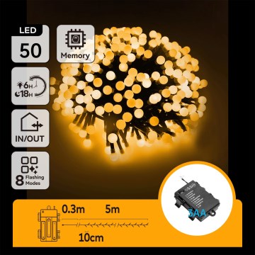 Aigostar - LED spoljašnji božićni niz 50xLED/8 funkcija 3xAA 5,3m IP44 topla bela