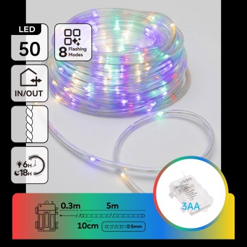 Aigostar - LED spoljašnji božićni niz 50xLED/8 funkcija 3xAA 5,3m IP44 višebojno