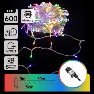 Aigostar - LED spoljašnji božićni niz 600xLED/8 funkcija 30m IP44 višebojan